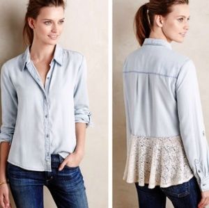 Anthropologie Chambray and Lace Top